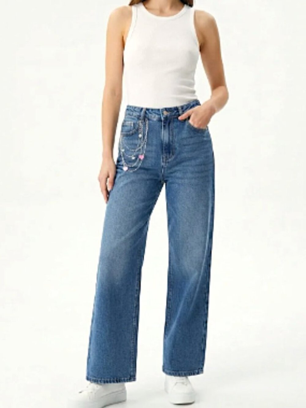 1030 TenThirty Mid Rise Relaxed Baggy Wide Leg Embroidered Blue Jeans--NWT--27 - Picture 3 of 16